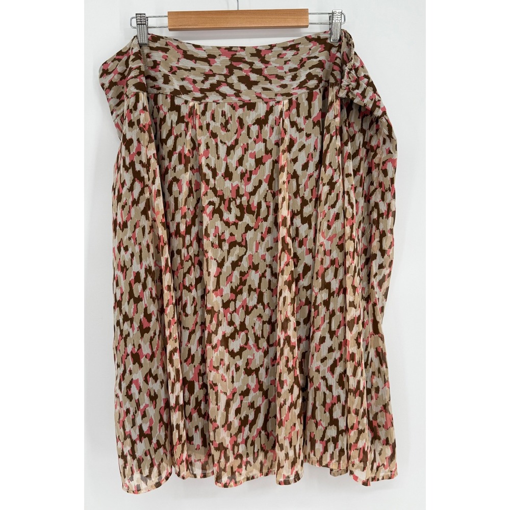Emma James Woman Pink Brown Abstract Animal Print Chiffon Midi‎ Skirt Sz 22W